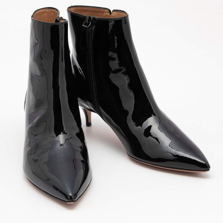 مملوكة مسبقًا Aquazurra Black Patent Pointed Ankle Boots Size 38.5