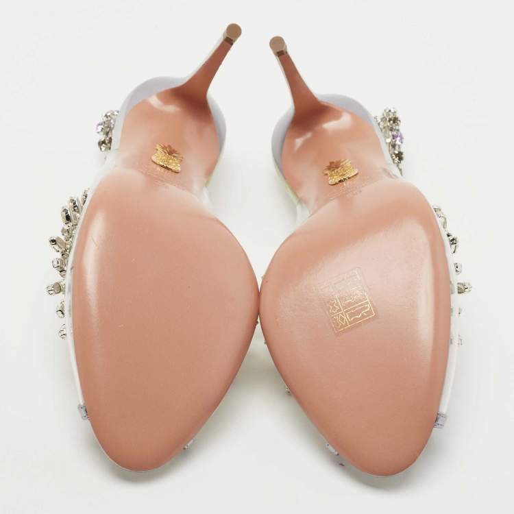 Pre Owned Aquazzura Transparent/Silver Leather and PVC Temptation Slingback Pumps Size 39