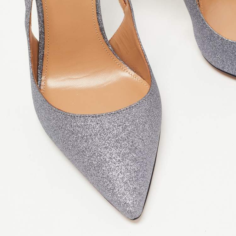مملوكة مسبقًا Aquazzura Silver Glitter Leather Forever Pumps Size 35