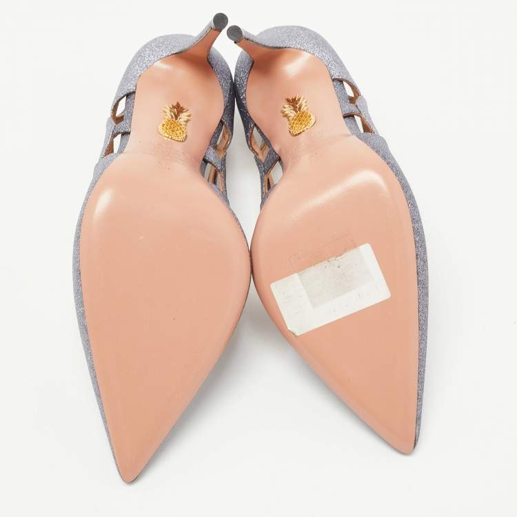 مملوكة مسبقًا Aquazzura Silver Glitter Leather Forever Pumps Size 35