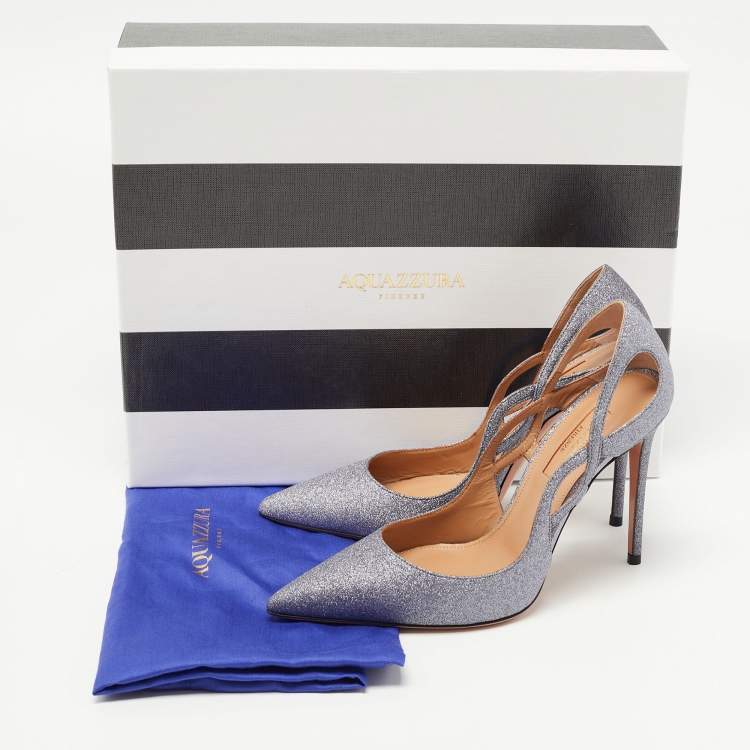 مملوكة مسبقًا Aquazzura Silver Glitter Leather Forever Pumps Size 35