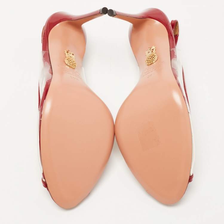 Pre Owned Aquazzura Red PVC and Patent Leather Trim Temptation Slingback  Pumps Size 39.5