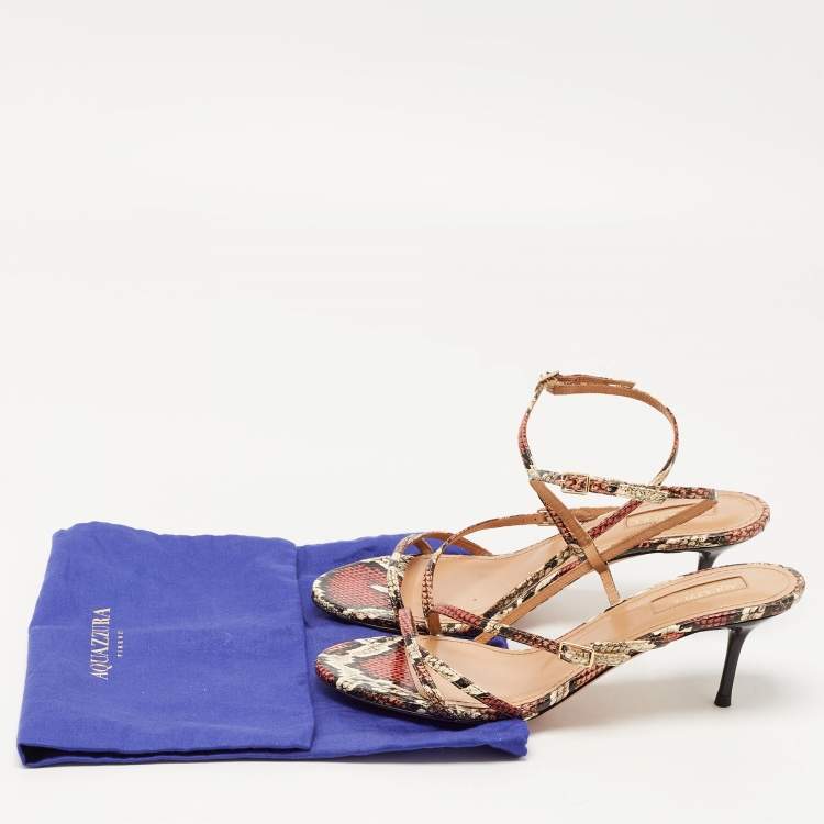 مملوكة مسبقًا Aquazzura Multicolour Python Embossed Leather Ankle Strap Sandals Size 37 