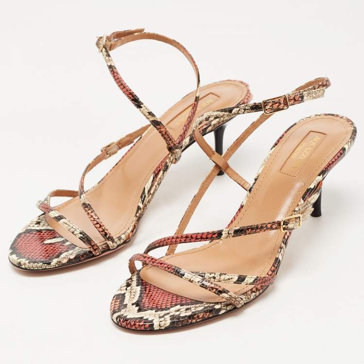 مملوكة مسبقًا Aquazzura Multicolour Python Embossed Leather Ankle Strap Sandals Size 37 