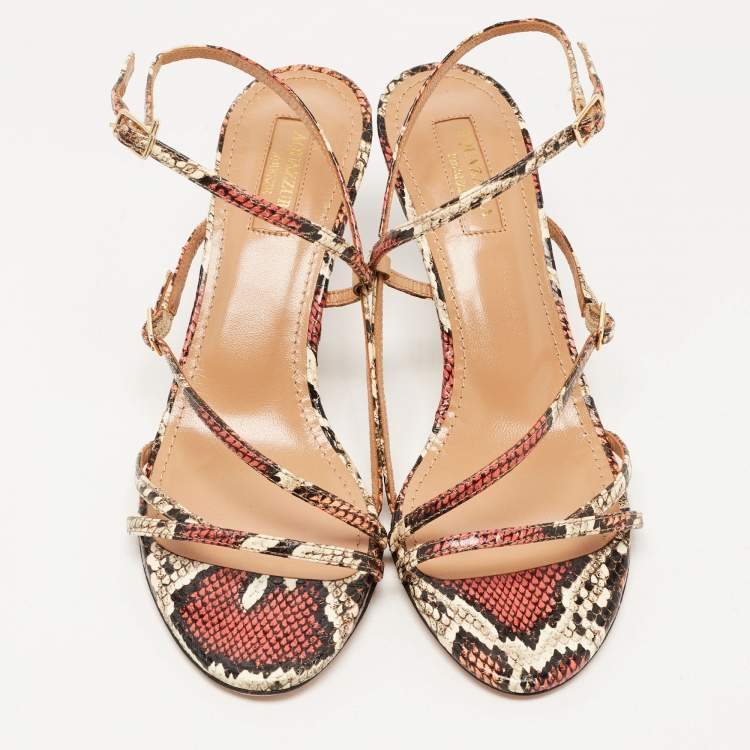 مملوكة مسبقًا Aquazzura Multicolour Python Embossed Leather Ankle Strap Sandals Size 37 