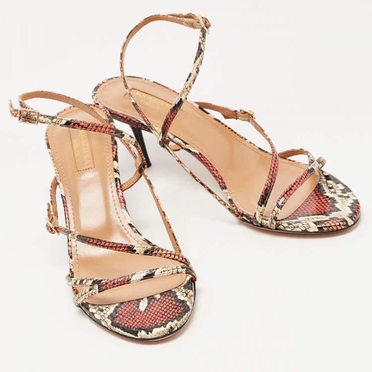 مملوكة مسبقًا Aquazzura Multicolour Python Embossed Leather Ankle Strap Sandals Size 37 