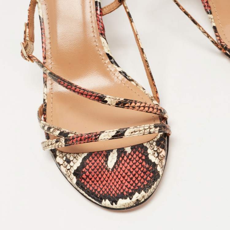 مملوكة مسبقًا Aquazzura Multicolour Python Embossed Leather Ankle Strap Sandals Size 37 