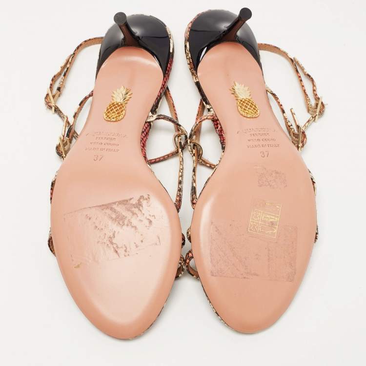 مملوكة مسبقًا Aquazzura Multicolour Python Embossed Leather Ankle Strap Sandals Size 37 