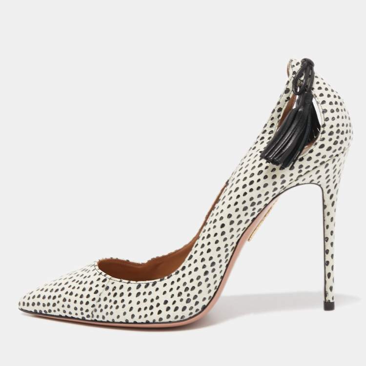 مملوكة مسبقًا Aquazzura Off White/Black Python Forever Marilyn Pumps Size 38.5