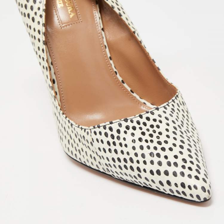 مملوكة مسبقًا Aquazzura Off White/Black Python Forever Marilyn Pumps Size 38.5