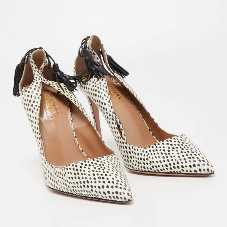 مملوكة مسبقًا Aquazzura Off White/Black Python Forever Marilyn Pumps Size 38.5