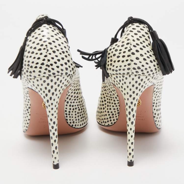 مملوكة مسبقًا Aquazzura Off White/Black Python Forever Marilyn Pumps Size 38.5
