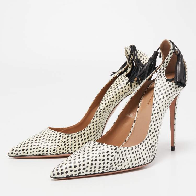 مملوكة مسبقًا Aquazzura Off White/Black Python Forever Marilyn Pumps Size 38.5
