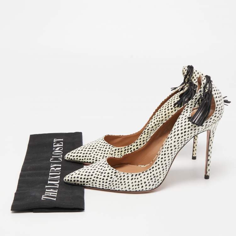 مملوكة مسبقًا Aquazzura Off White/Black Python Forever Marilyn Pumps Size 38.5