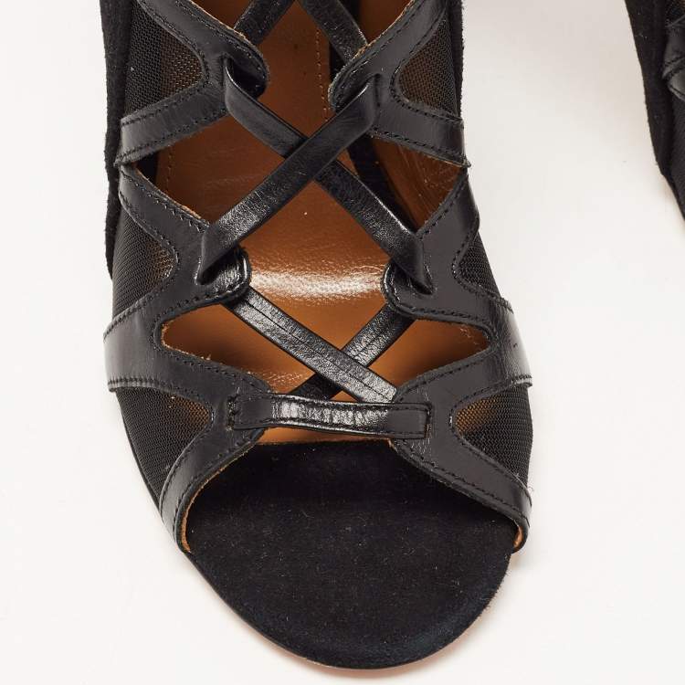 Pre Owned Aquazzura Black Suede and Mesh Cut Out Lace Pp Pumps Size 35