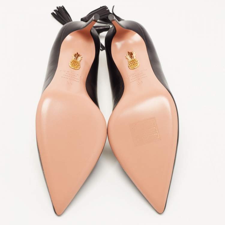 Pre Owned Aquazzura Black Leather Forever Marilyn Pumps Size 38