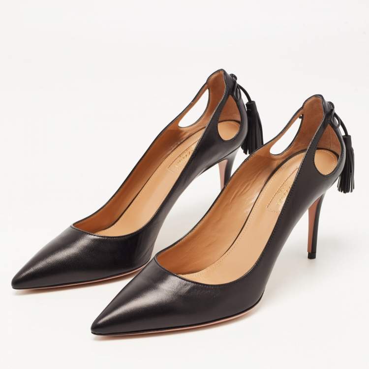 Pre Owned Aquazzura Black Leather Forever Marilyn Pumps Size 38