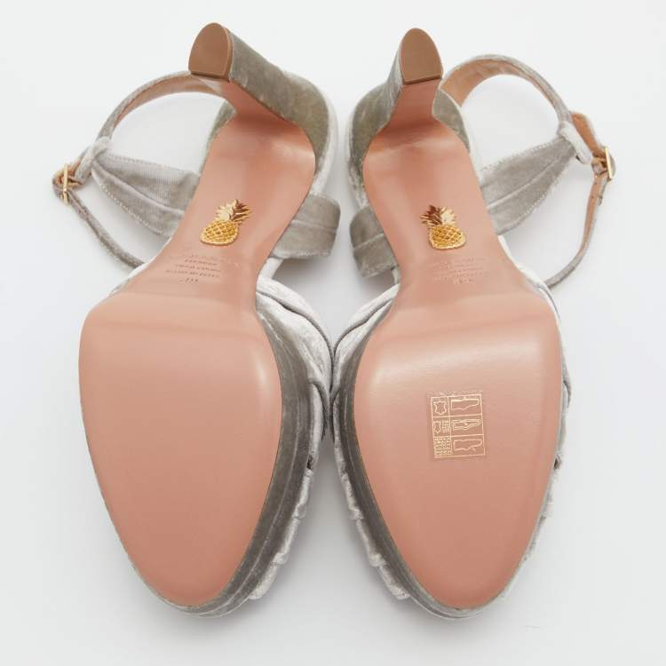 Pre Owned Aquazzura Grey Velvet Evita Platform Sandals Size 39