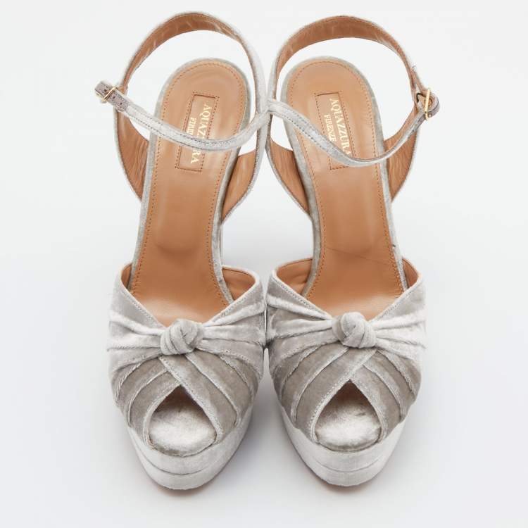 Pre Owned Aquazzura Grey Velvet Evita Platform Sandals Size 39