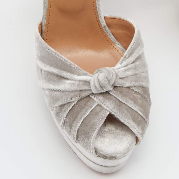 Pre Owned Aquazzura Grey Velvet Evita Platform Sandals Size 39