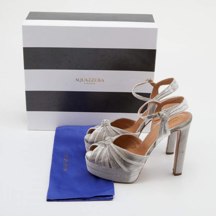 Pre Owned Aquazzura Grey Velvet Evita Platform Sandals Size 39