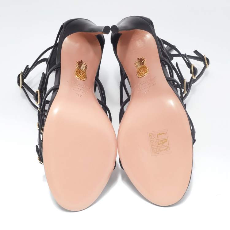 مملوكة مسبقًا Aquazzura Black Leather Super Model Sandals Size 37