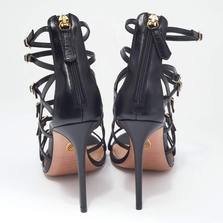 مملوكة مسبقًا Aquazzura Black Leather Super Model Sandals Size 37