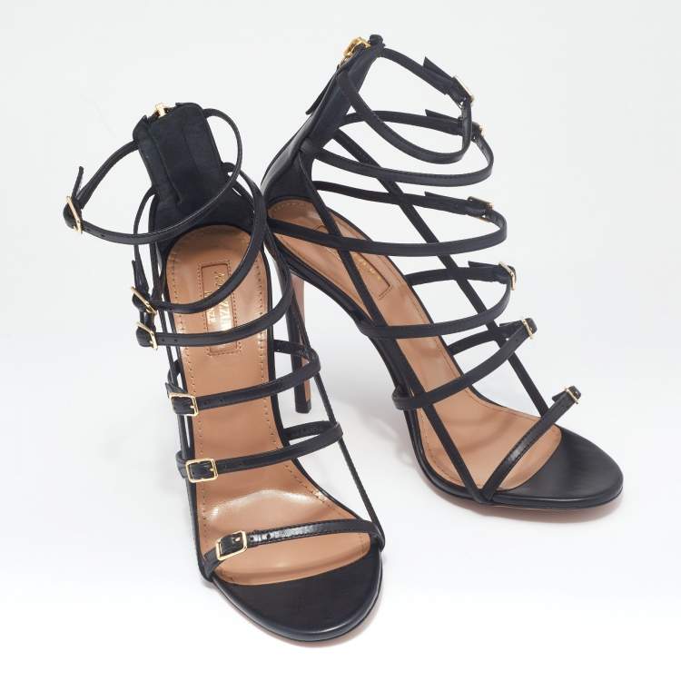مملوكة مسبقًا Aquazzura Black Leather Super Model Sandals Size 37
