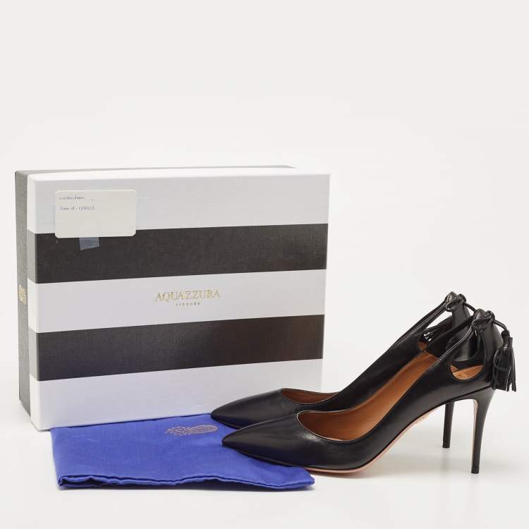 مملوكة مسبقًا Aquazzura Black Leather Forever Marilyn Tassel Detail Pointed Toe Pumps Size 40