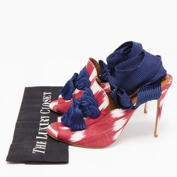 Pre Owned Aquazzura Tricolor Fabric Legend Ankle Tie Sandals Size 40.5