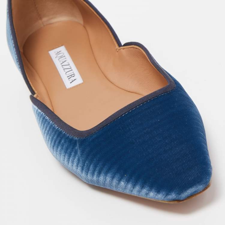 مملوكة مسبقًا Aquazzura Blue Quilted Velvet Maia Ballet Flats Size 36.5