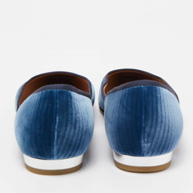 مملوكة مسبقًا Aquazzura Blue Quilted Velvet Maia Ballet Flats Size 36.5