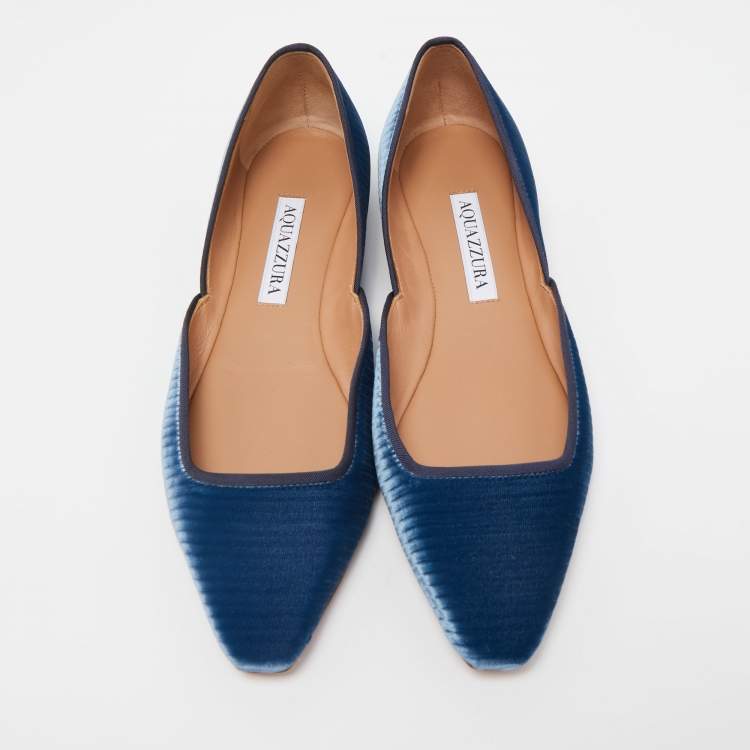 مملوكة مسبقًا Aquazzura Blue Quilted Velvet Maia Ballet Flats Size 36.5