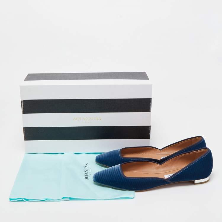 مملوكة مسبقًا Aquazzura Blue Quilted Velvet Maia Ballet Flats Size 36.5