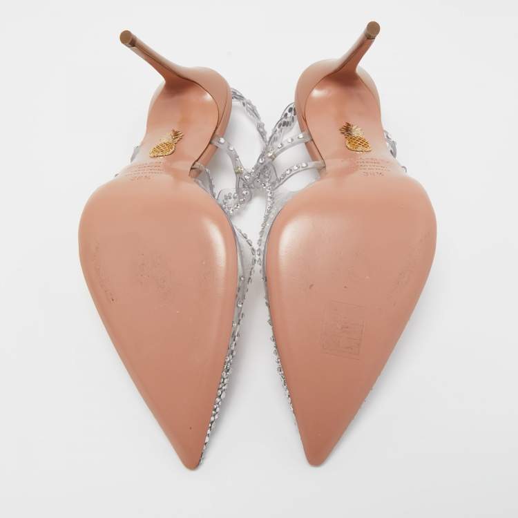 Pre Owned Aquazzura Transparent Crystal Embellished PVC Heaven Slingback Pumps Size 38.5