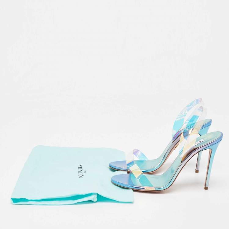 مملوكة مسبقًا Aquazzura Blue Iridescent PVC So Nude Slingback Sandals Size 38.5