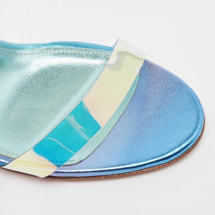 مملوكة مسبقًا Aquazzura Blue Iridescent PVC So Nude Slingback Sandals Size 38.5