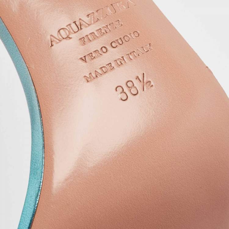مملوكة مسبقًا Aquazzura Blue Iridescent PVC So Nude Slingback Sandals Size 38.5