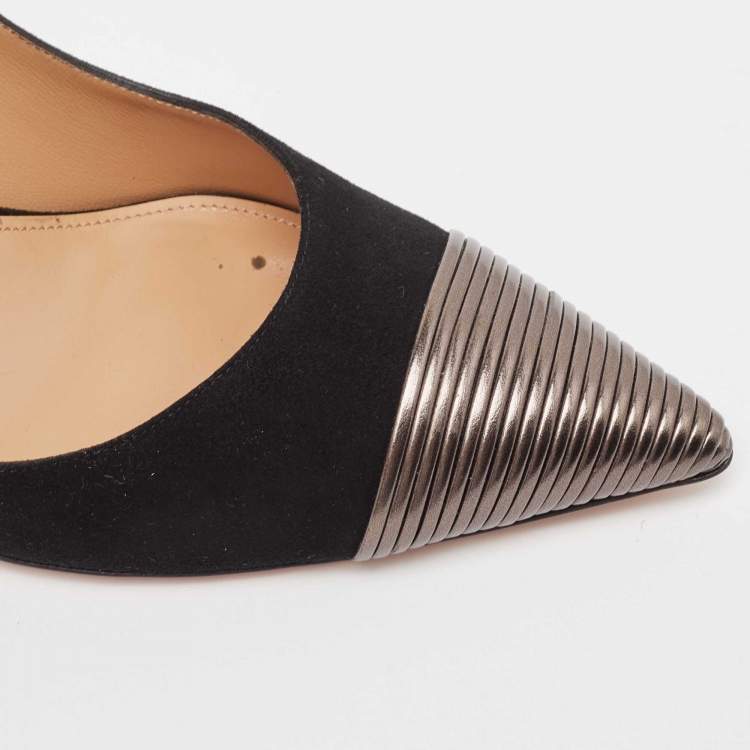Pre Owned Aquazzura Black Suede and Leather Hello Lover Ankle Strap Pumps Size 40.5