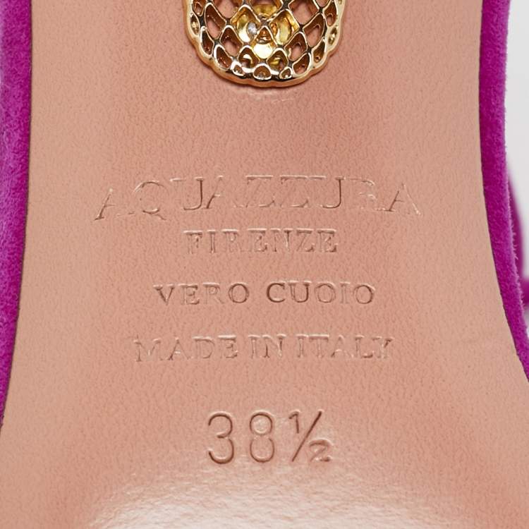Pre Owned Aquazzura Purple Suede Monaco Embellished Ankle Wrap Sandals Size 38.5