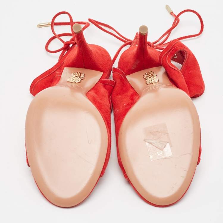 Pre Owned Aquazzura Red Suede Sexy Thing Ankle Strap Sandals Size 37