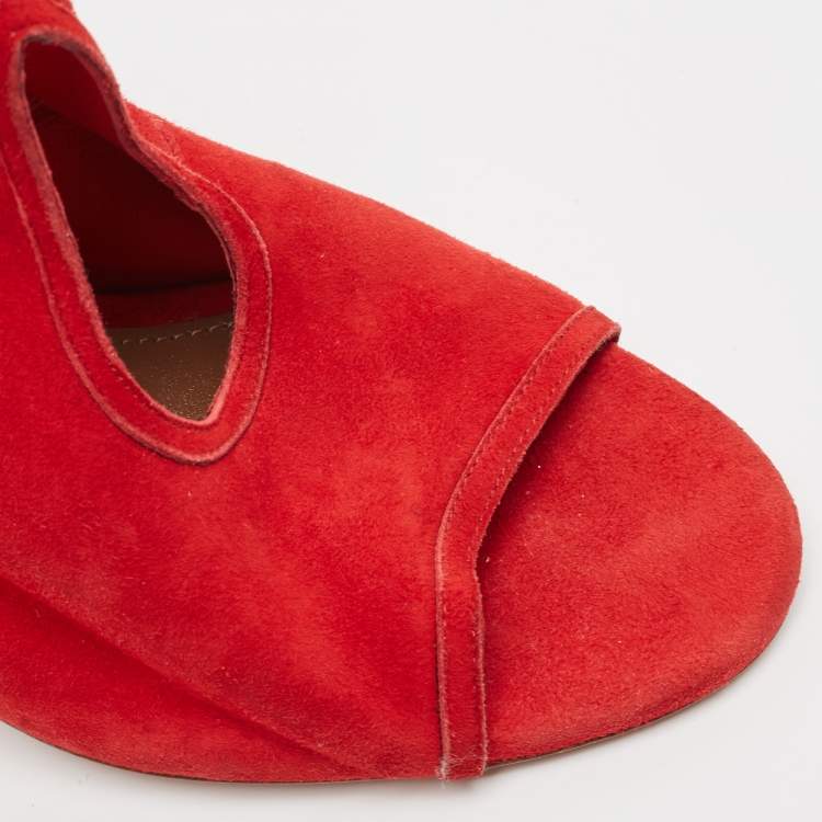 Pre Owned Aquazzura Red Suede Sexy Thing Ankle Strap Sandals Size 37