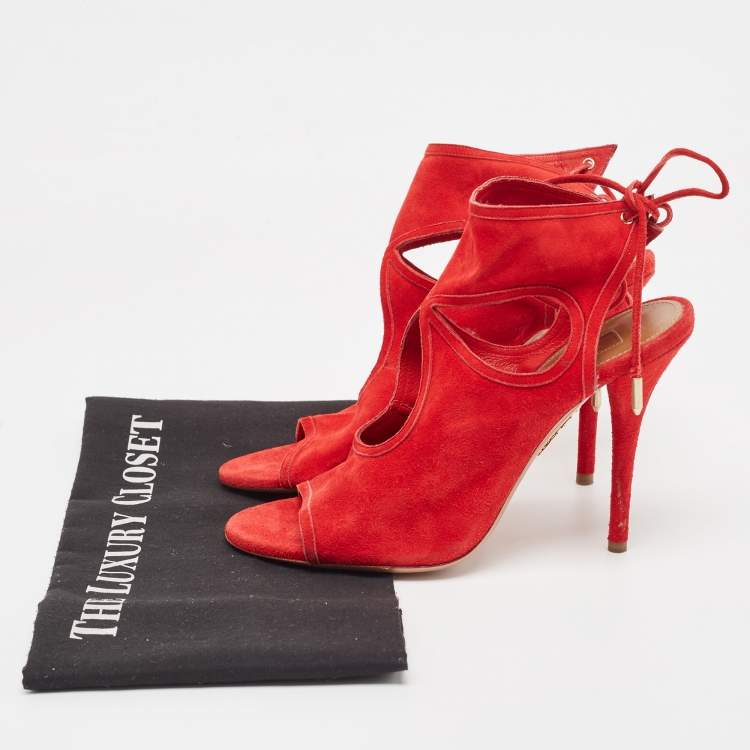 Pre Owned Aquazzura Red Suede Sexy Thing Ankle Strap Sandals Size 37