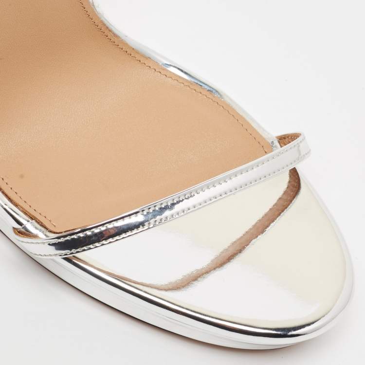 Pre Owned Aquazzura Metallic Silver Leather Olie Platform Sandals Size 41