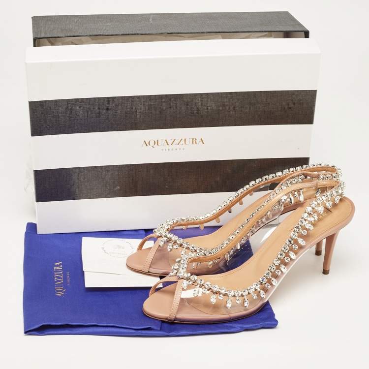 Pre Owned Aquazzura Transparent/Pink PVC and Leather Temptation Slingback Sandals Size 39