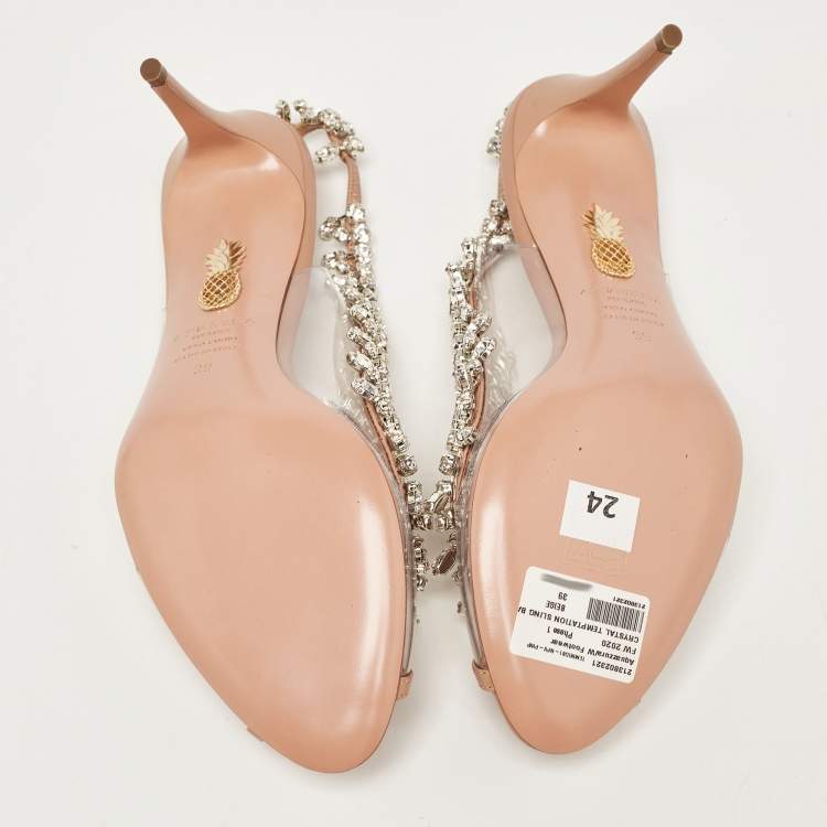 Pre Owned Aquazzura Transparent/Pink PVC and Leather Temptation Slingback Sandals Size 39