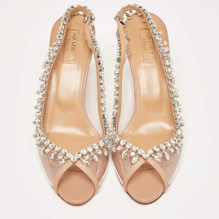 Pre Owned Aquazzura Transparent/Pink PVC and Leather Temptation Slingback Sandals Size 39