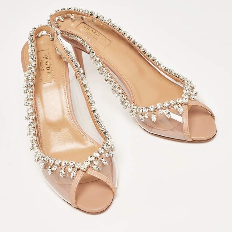 Pre Owned Aquazzura Transparent/Pink PVC and Leather Temptation Slingback Sandals Size 39