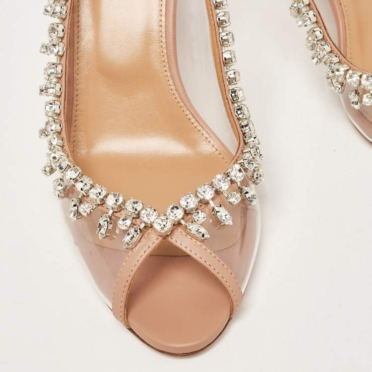 Pre Owned Aquazzura Transparent/Pink PVC and Leather Temptation Slingback Sandals Size 39
