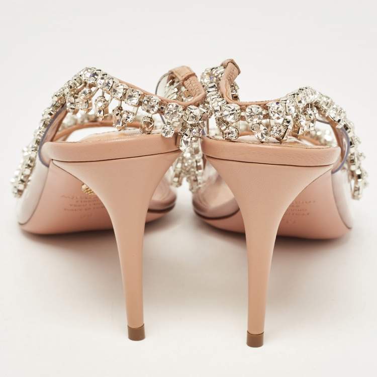 Pre Owned Aquazzura Transparent/Pink PVC and Leather Temptation Slingback Sandals Size 39